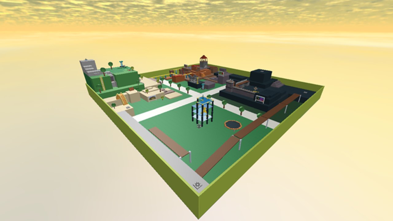 Vista del mapa clásico de Crossroads con castle, temple, den y barrios Tower